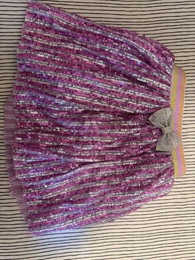 Lola + The Boys Pink Sequin Skirt with Gold-Trim Bow Waistband